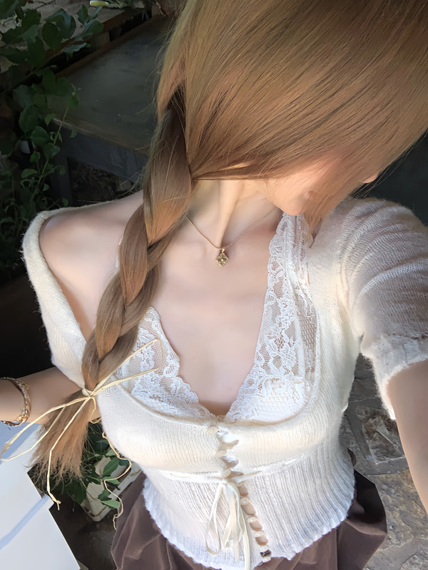 白水女 纯纯嗲欲套组 U领针织衫+花边挂脖吊带女早秋氛围感上衣|undefined