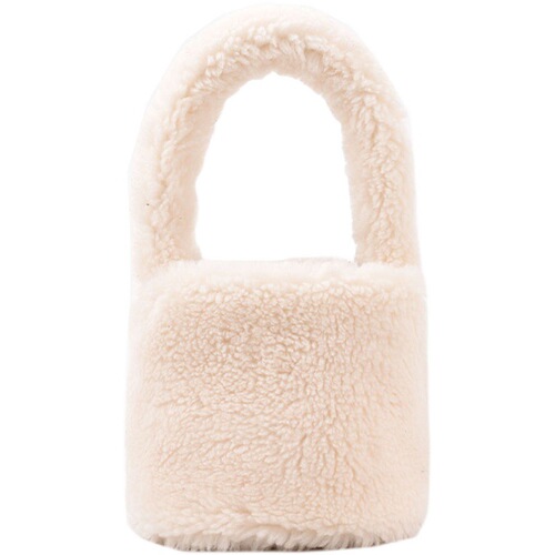  Autumn/Winter New Plush Sheepskin Bag with Woolen Balls, Feminine Vegetable Basket Style Handbag, Soft and Fluffy Round Tube Bag for Women
