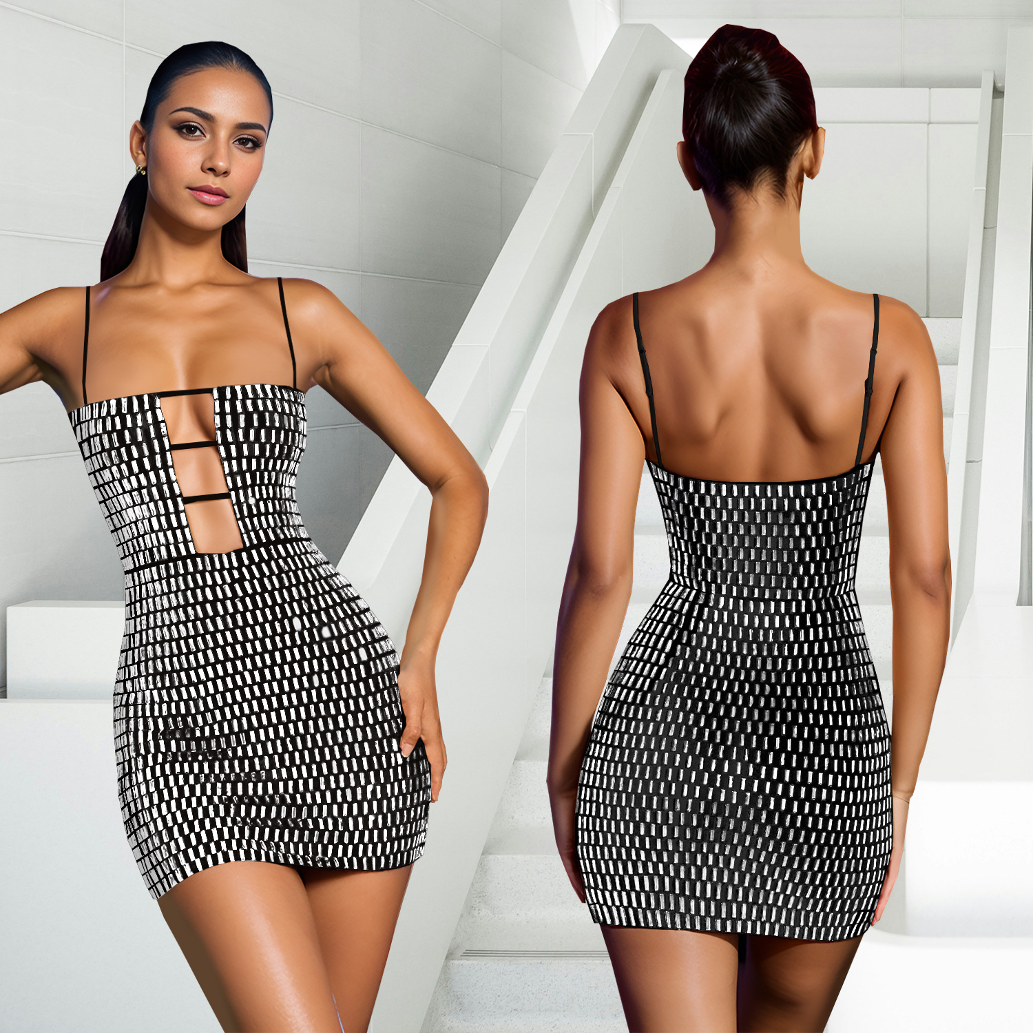 C7167 cross-border AliExpress Amazon Europa y América moda de mujer sexy corto delgado vestido de perforación de cinturón