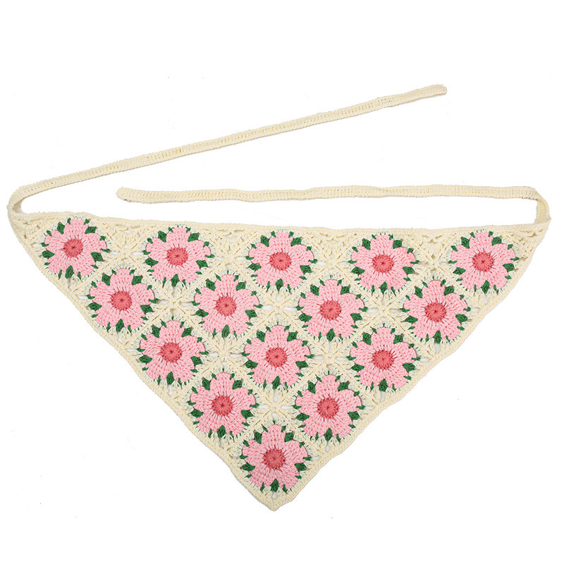 Francia cereza toallas triangulares mujeres primavera y otoño viajes padres-hijos gancho de punto flores hueco pañuelo de arte correa de pelo gorro