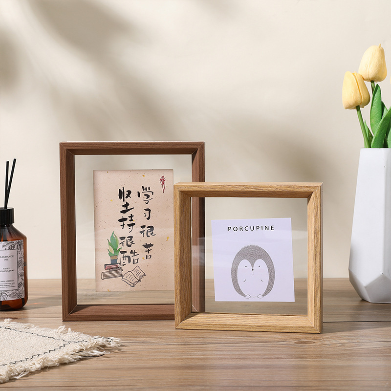Beveled double-sided organic glass specimen frame wooden three-dimensional calligraphy calligraphy and painting plant embossed paper-cut Luminous Photo Wall
