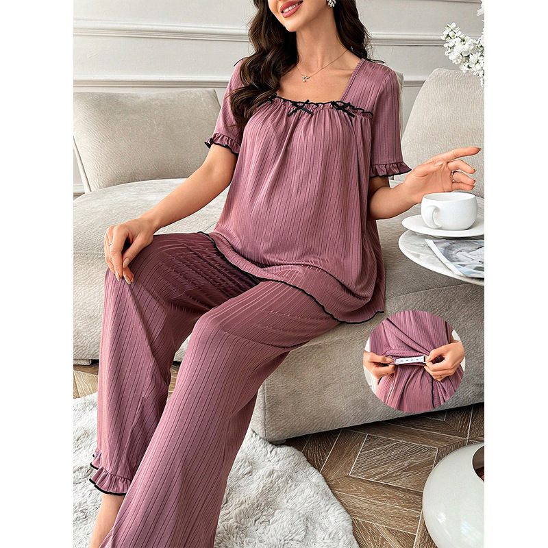 Sweet Lace Women's Pajamas Two-Piece Suit Summer New European and American Square Collar Loose and Comfortable Maternity Wear Home Wear