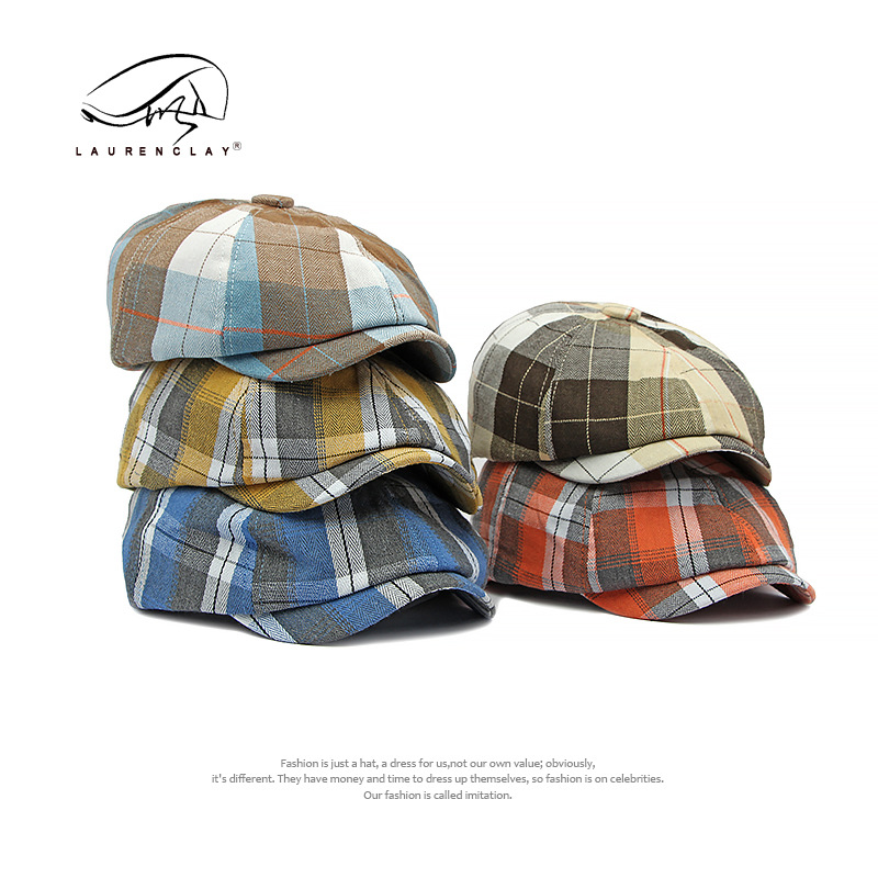 Estilo coreano moda Plaid octogonal sombrero hombres y mujeres primavera y verano boina delgada británico retro newsboy sombrero pintor sombrero