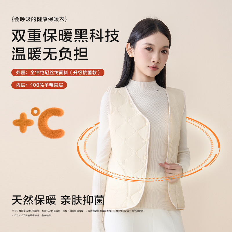 羊毛保暖马甲女秋冬季加绒加厚锦纶背心内穿校服神器大码内胆坎肩