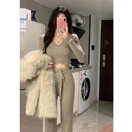 辣妹内搭针织套装女秋冬装阔腿裤搭配一整套小个子盐系穿搭两件套