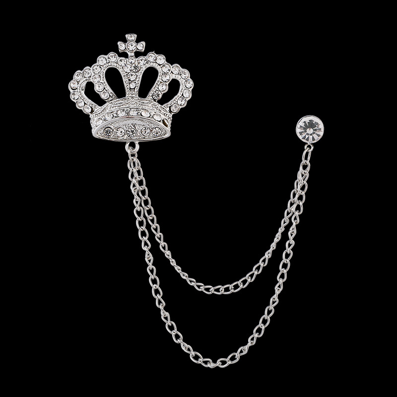 Moda corona alas diamante borla hombres traje broche simple todo partido traje vestido abrigo ramillete accesorios