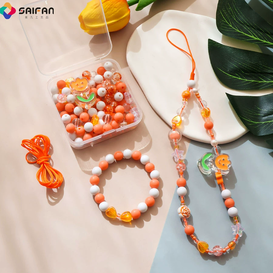 Beaded Bracelet Phone Charm, Mixed Beads Strap, Assorted Colors, 6 cm Pendant