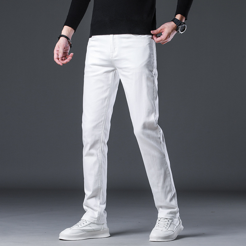 Spring and Autumn Simple Versatile Men's Slim-Fit Pure White Jeans Stretch Denim Straight-Leg Pants Limited Price 99 Spring and Autumn Simple Versatile Men's Slim-Fit Pure White Jeans Stretch Denim Straight-Leg Pants Limited Price 99