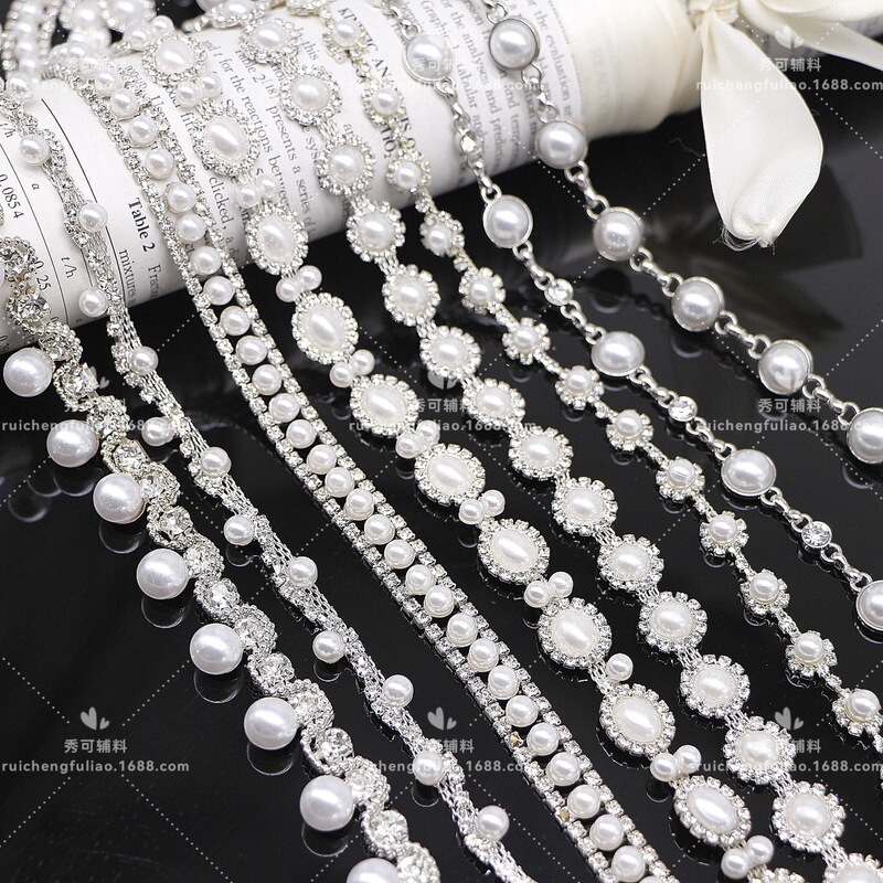 New All-match Suit Shoulder Pearl Rhinestone Chain Fancy Hand-stitched Diamond diy Lace Jewelry Shoes and Hats Clothing Accessories