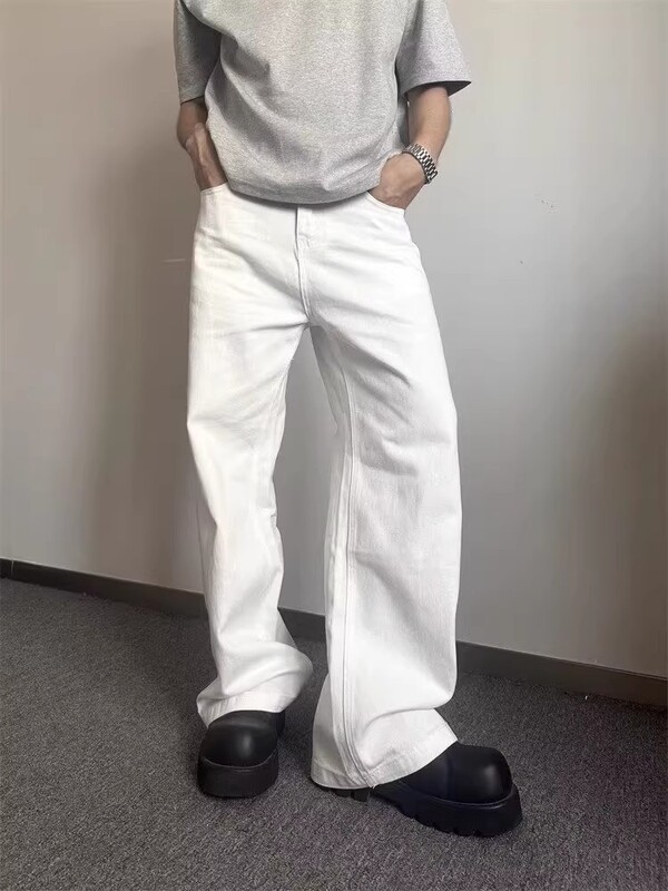 ナショナルトレンドホワイトアメリカンジーンズメンズルーズストレートパンツイントレンドブランド日本製シンプルワークウェアカジュアルパンツメンズ|undefined