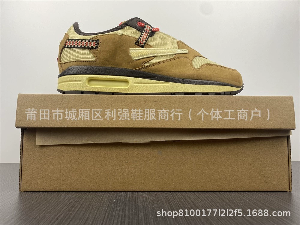 Чистый оригинальный TS x Air Max 1 световые ядра Радуга желтый крюк хаки высококачественная иностранная торговая обувь