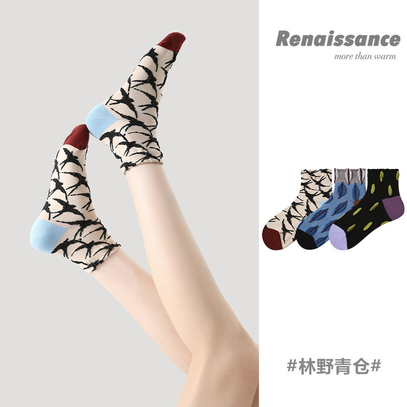 Renaissance a generation of summer color matching relief socks thin breathable retro wave socks children
