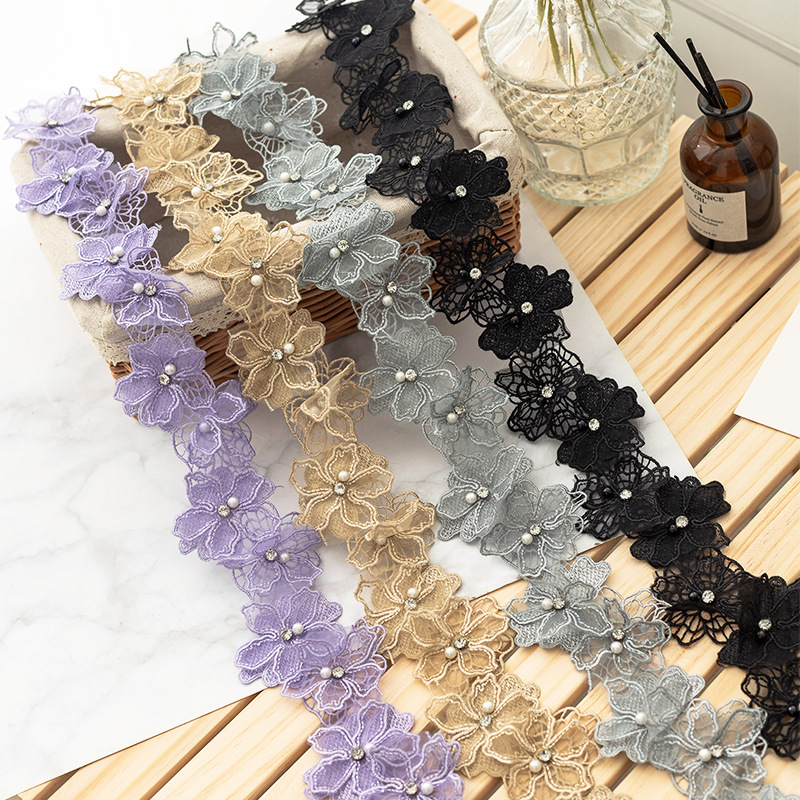 8cm wide color double-layer beaded and Diamond handmade lace clothing curtain home textile decorative accessories in stock 8cm wide color double-layer beaded and Diamond handmade lace clothing curtain home textile decorative accessories in stock