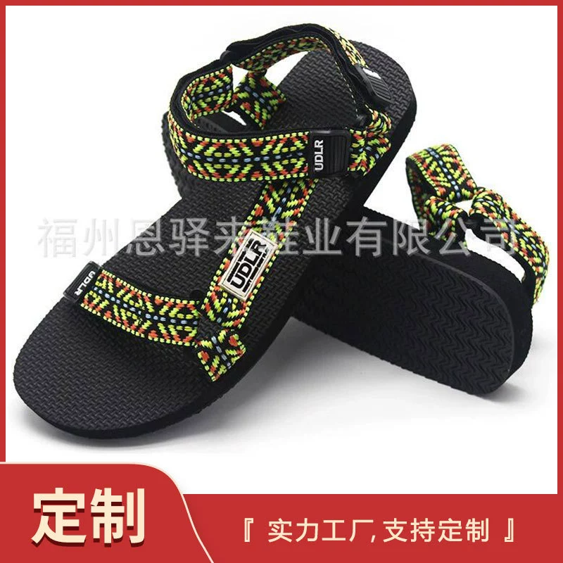 Трансграничные индивидуальные заказы на мужские и женские уличные плетеные сандалии, летние пляжные готовые к носке шлепанцы, ручная работа с римской пряжкой для внешней торговли