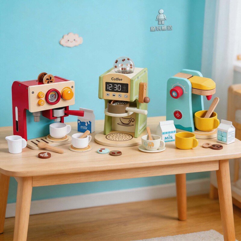 Baby wooden simulation coffee machine, milk tea making pretend play kitchen utensils, pastries, parent-child interactive toy Baby wooden simulation coffee machine, milk tea making pretend play kitchen utensils, pastries, parent-child interactive toy