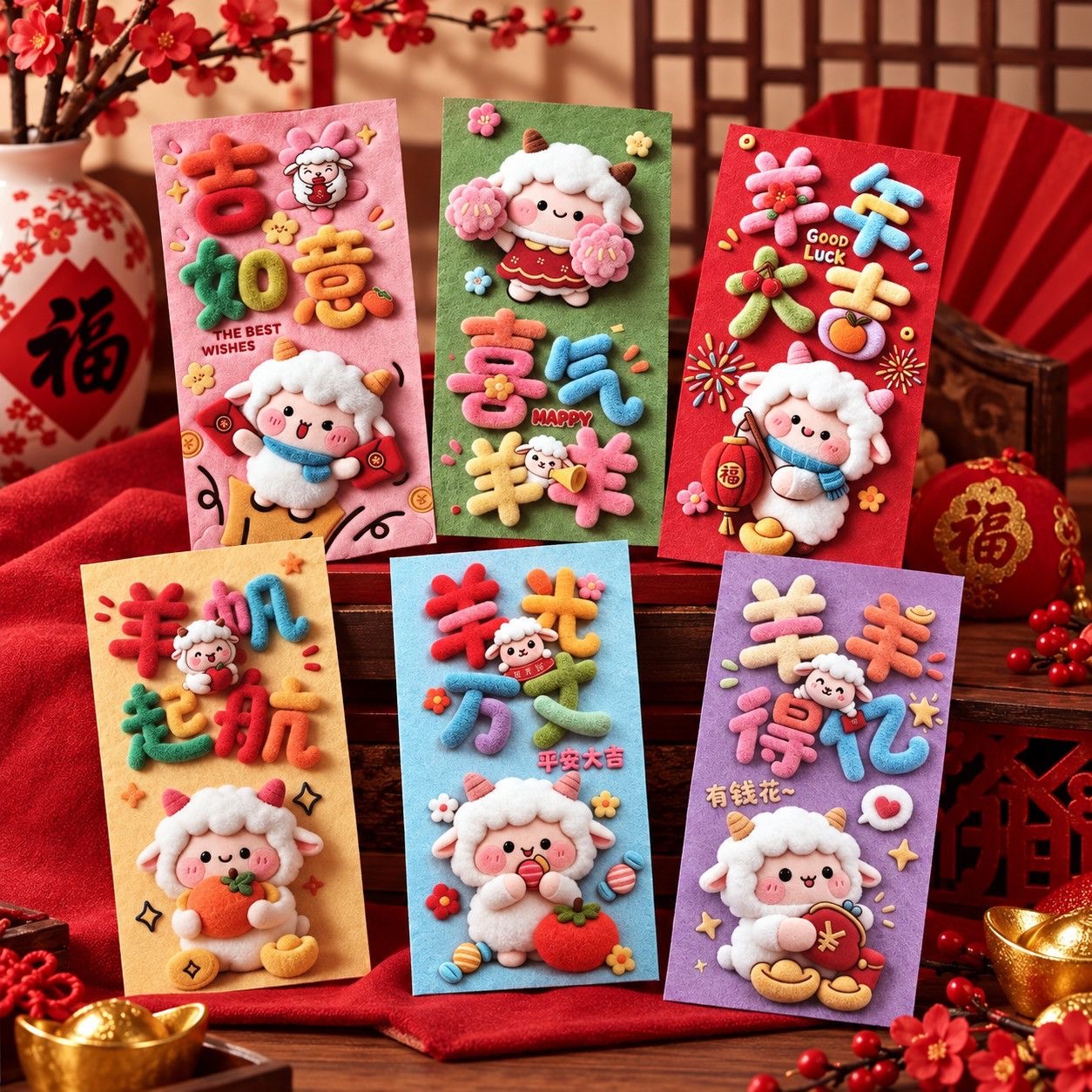 2027 Year of the Sheep New 5D Faux Fur Three-Dimensional Red Envelope Creative Cartoon Cute Sheep Red Packet Spring Festival Red Envelope Wholesale