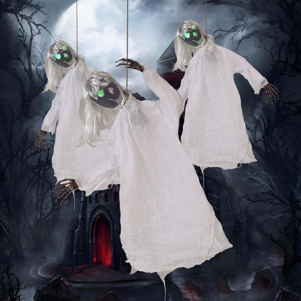 Halloween transfronterizo, fantasmas colgantes, casas embrujadas, decoración de habitaciones, accesorios, terror, control de voz, brillo, sonido, miedo complicado