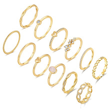 欧美跨境14k镀金可堆叠三色女士时尚简约12件饰品戒指套装6-10