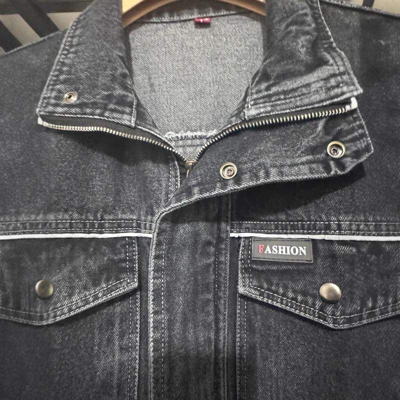 长袖牛仔套装工作服立领电焊工装制服拉链耐磨休闲车间反光条|undefined