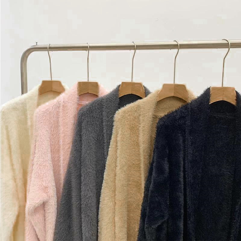 Mink Velvet Thickened Sweater Jacket for Women, Autumn and Winter Loose Outerwear, Long Knitted Cardigan, Casual and Versatile Long Sleeves