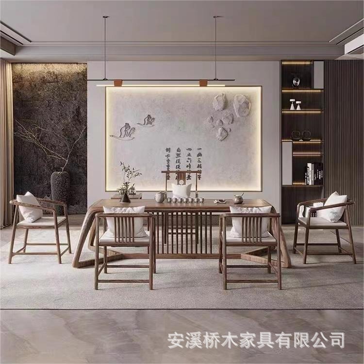 無垢材のティーテーブルフルセット新しい中国風のオフィスティーハウスティーハウスのおもてなしティーテーブルと椅子ホームバルコニーカンフーティーテーブル|undefined