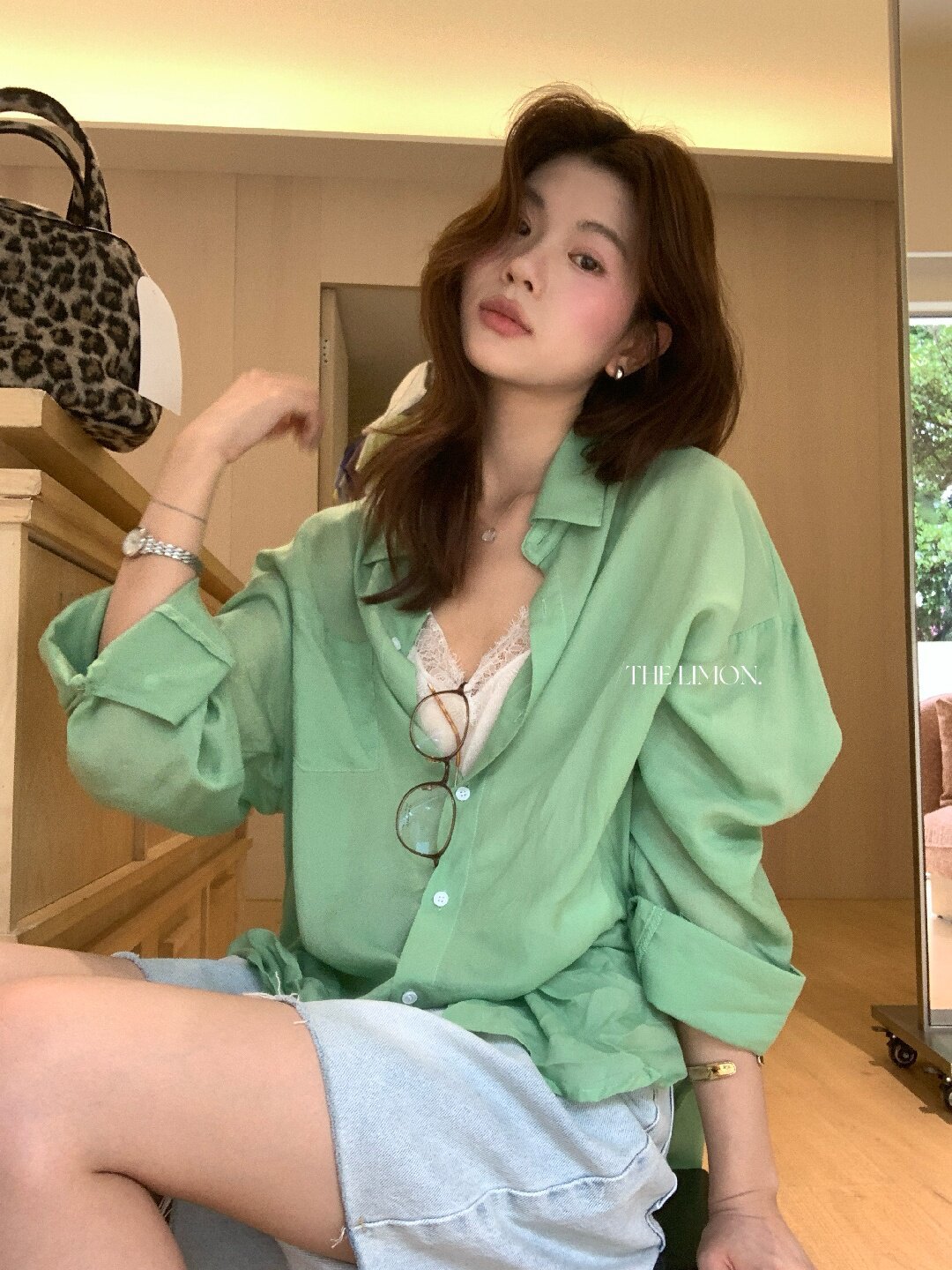Áo sơ mi nữ tay dài chất liệu tencel phong cách lười biếng ấm áp — Vàng nhạt, xanh lam, Xanh lá cây nhạtcolor, màu hồng chi tiết 80