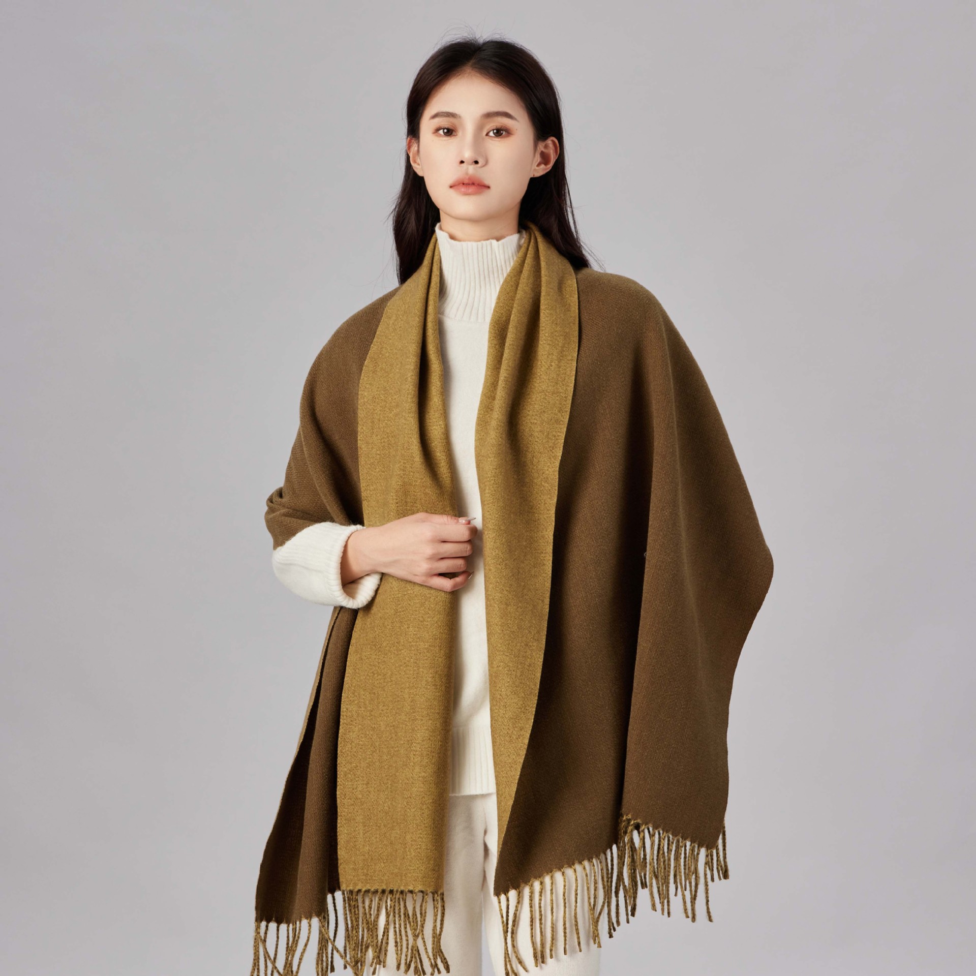 Zweifarbiger Kaschmirschal, modischer Herbst- und Winterschal für Damen, hochwertiger Herrenschal, warmer Schal für Männer_voghion.com