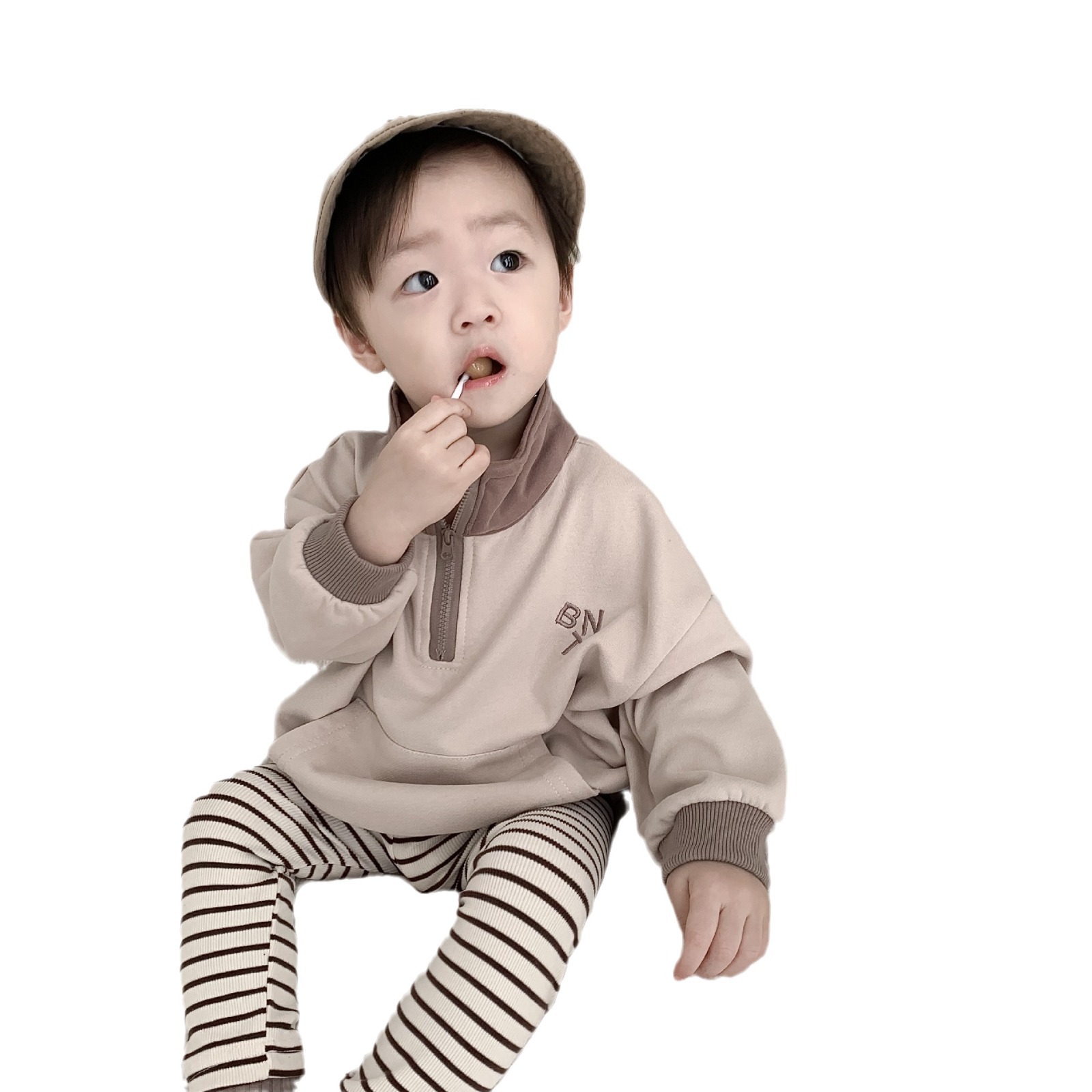 Traje para niños, ropa de otoño, ropa infantil de estilo coreano, sudadera con cuello y cremallera para bebé, conjunto de dos piezas con leggings, ropa de otoño para bebé image 6