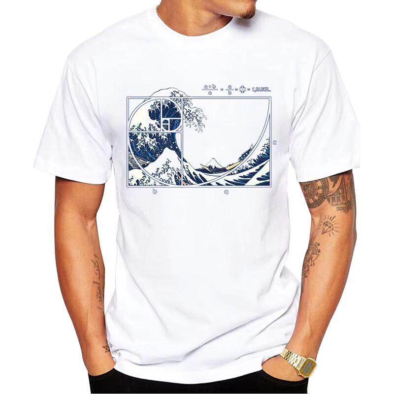 Trendy Great Fibonacci Wave Men's T-Shirt with Interesting Math Print, Short-Sleeve Hot-Selling Fashion T-Shirt