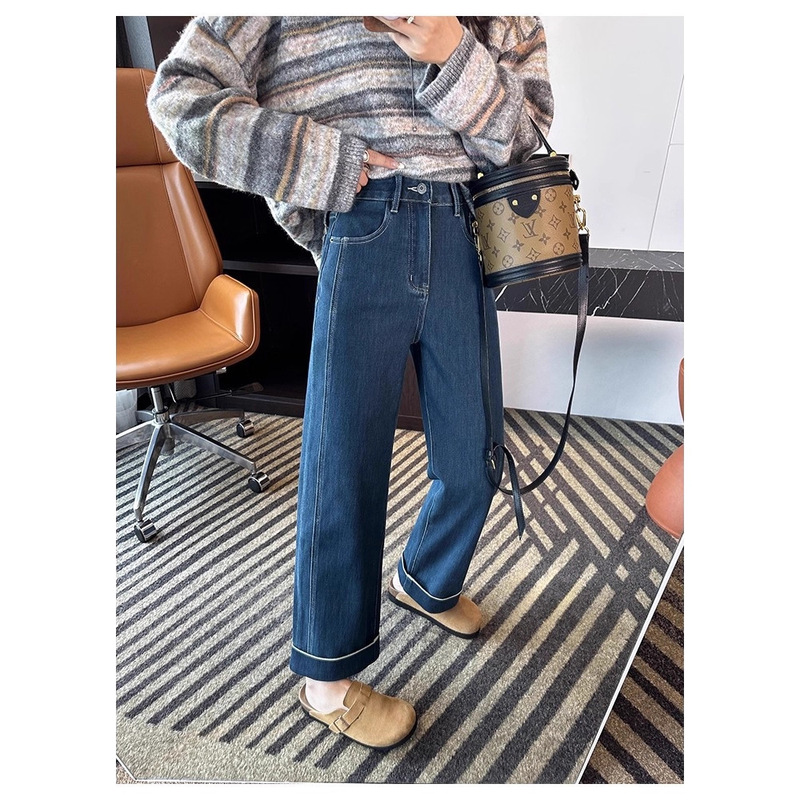 Magic for Slimming Legs! Cuffed Straight-Leg Jeans for Women, New 2025 Vintage Style, Stretchy High-Waisted Cropped Pants for Petite Figures