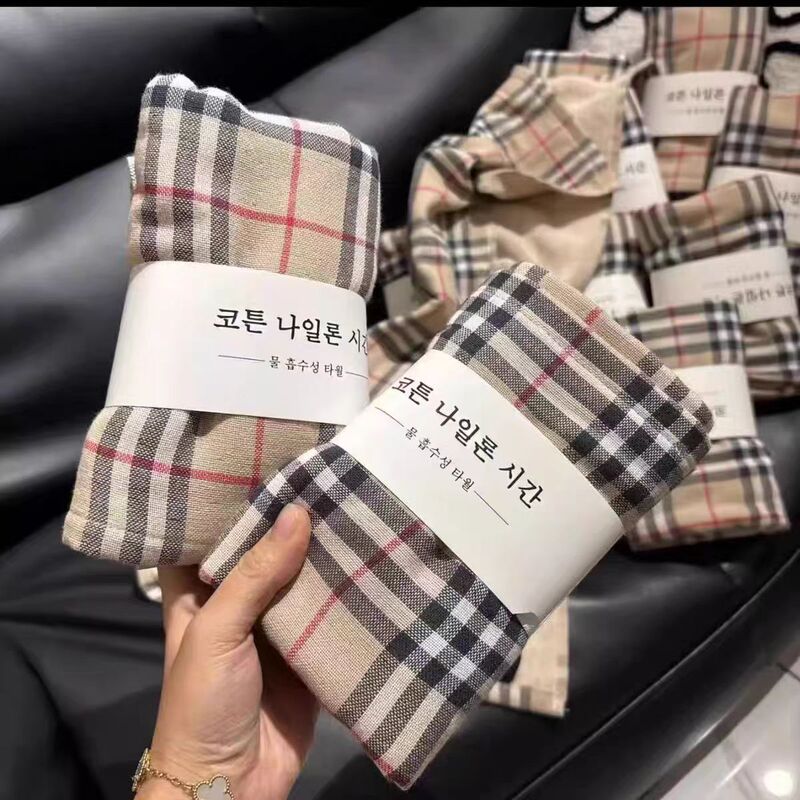 Japanese-Style Home Decor, Muji-Style Checkered Towels, All-Cotton Gauze, Terry, Soft, Absorbent, Not Easy to Shed, for Couples' Daily Use