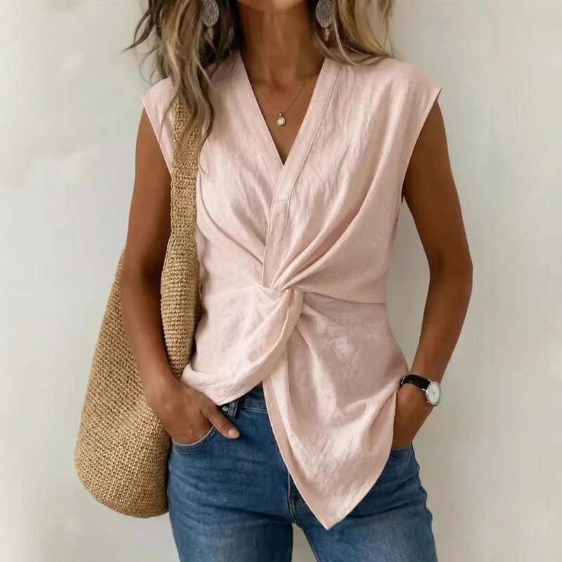 European and American Style V-Neck Shirt Vest for Women, Summer High-End Elegant Fashion Sleeveless Top
