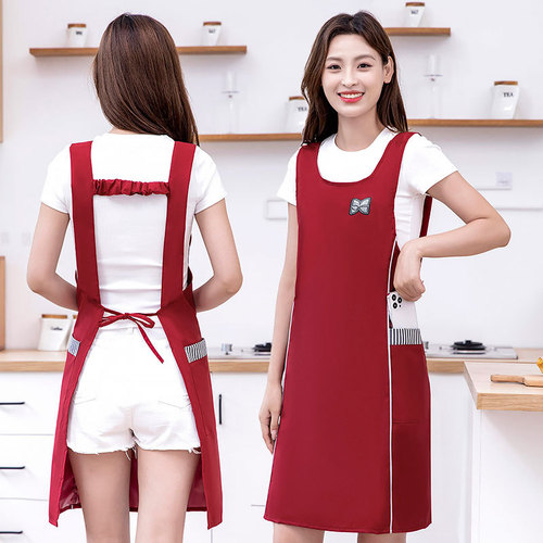 Longer and slimming solid color waist and waterproof new apron kitchen household waterproof, oil-proof and wear-resistant overwear adult