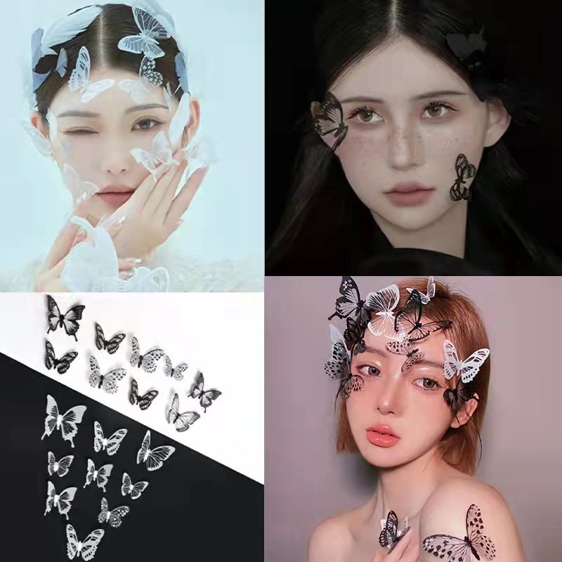 Red Riding Book Internet Celebrity 3d Three-dimensional Color White Simulation Butterfly Transparent Paper Face Photo Studio Bride Creative Makeup Jewelry
