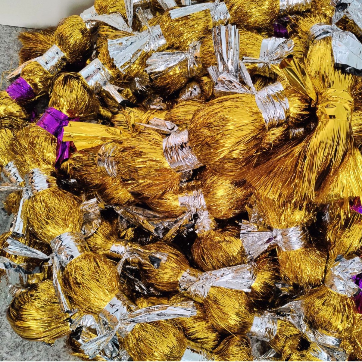 浅金葱浅玫瑰红散乱彩丝圣诞节礼品装饰淡红古铜亮丝鸡窝亮草