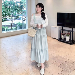 130-320斤大码女装斜肩上衣吊带连衣裙夏季微胖mm小清新两件套装