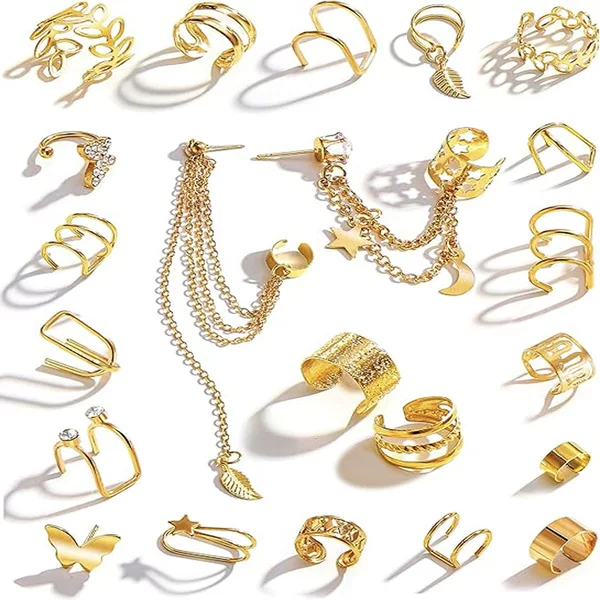 Cross-border hot-selling personalized creative simple C- shaped hollow multi-layer ear clip without earholes suit fashion earrings wholesale