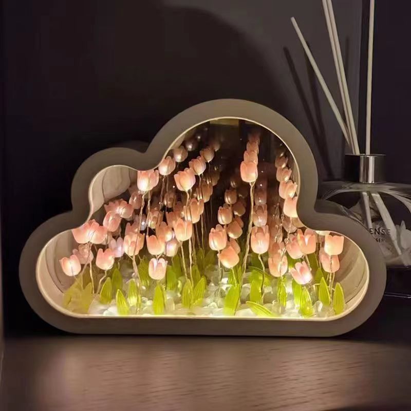 Nube Tulip espejo noche luz regalo para niñas vacaciones creativo escritorio decoración regalo dormitorio linterna