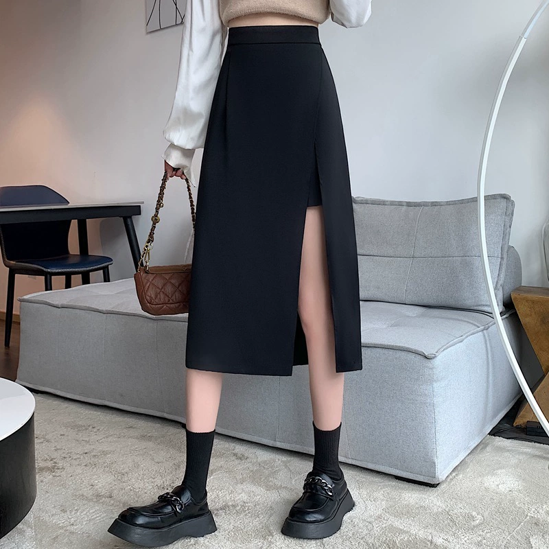 Summer fitted long skirt, brace, high waist, mid-length, A-line
