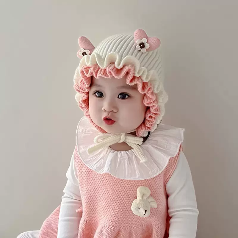 宝宝帽子秋冬季婴儿洋气毛线帽小月龄保暖针织帽外出加厚冬天可爱