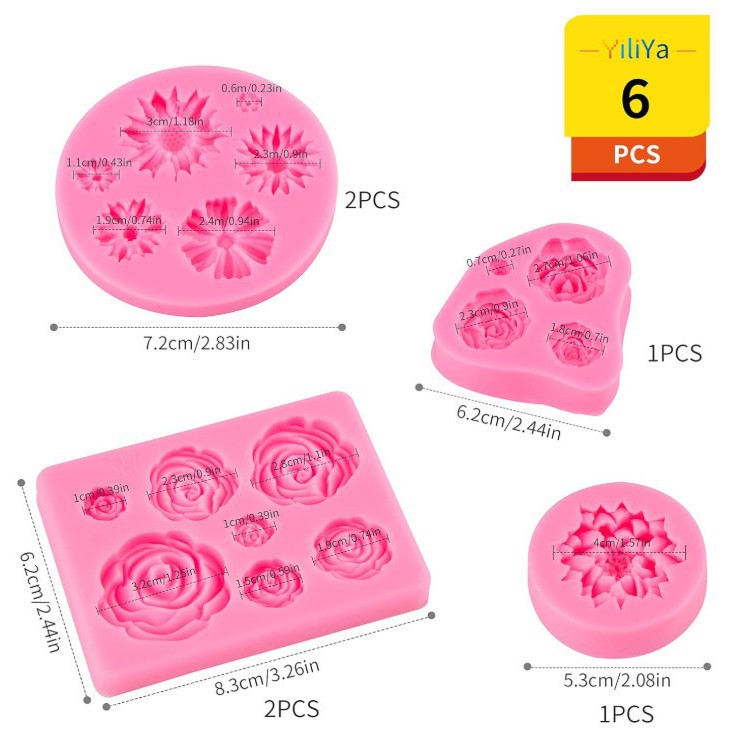 3-piece Cruz-Espejo Amazon combinación tamaño flor Rosa serie fondant molde de la torta de silicona molde para hornear
