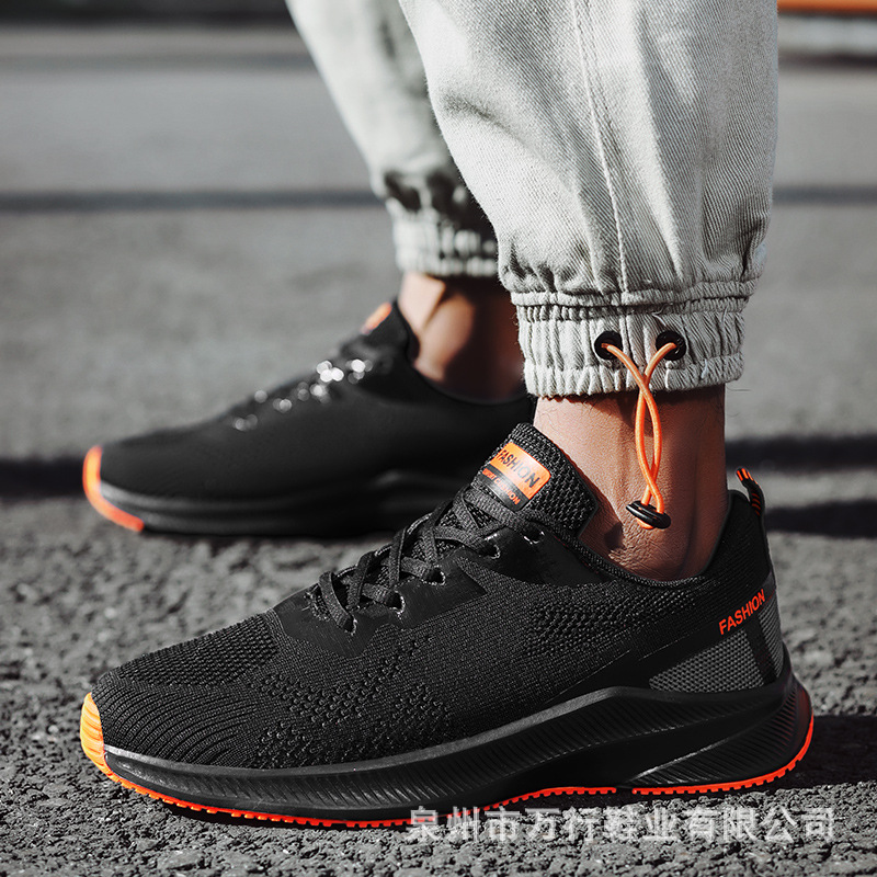 越行狼秋冬新款男鞋跨境大码飞织透气运动风休闲鞋男青少年厚底