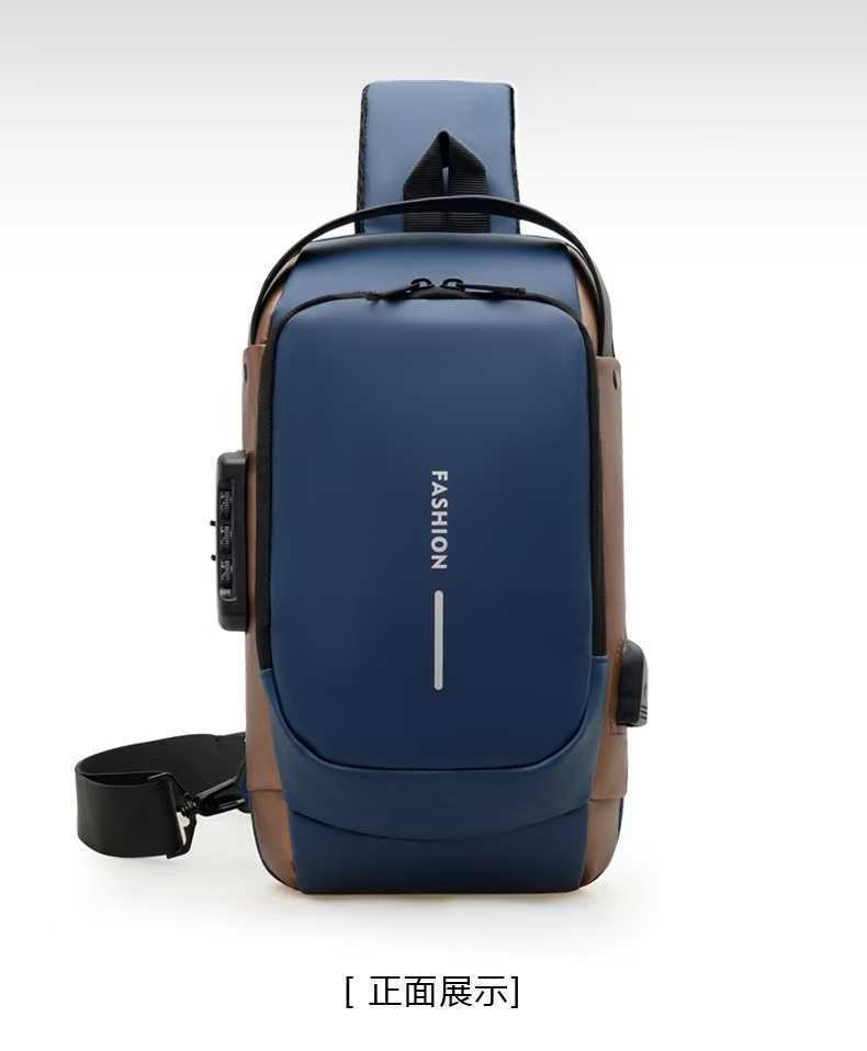 Bloqueo de contraseña anti-robo bolso de pecho de hombre mochila de motocicleta mochila deportiva al aire libre interfaz USB bolso de pecho mochila deportiva