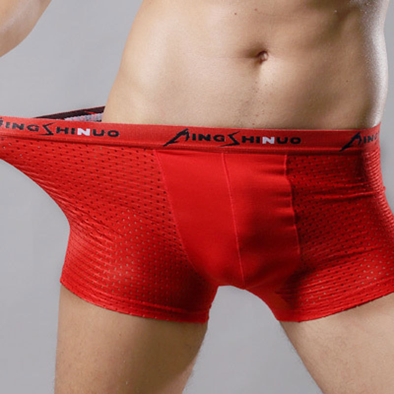 Calzoncillos Boxer de los hombres de seda de hielo verano malla transpirable malla hueco modal Boxer shorts cabeza fábrica al por mayor
