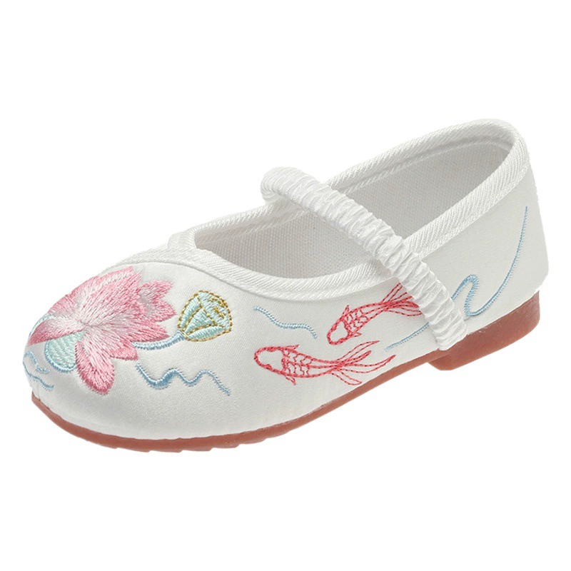 Традиционные китайские вышитые туфли Ханьфу для девочек, костюм принцессы в китайском стиле для маленьких девочек, старинная пекинская вышивка.