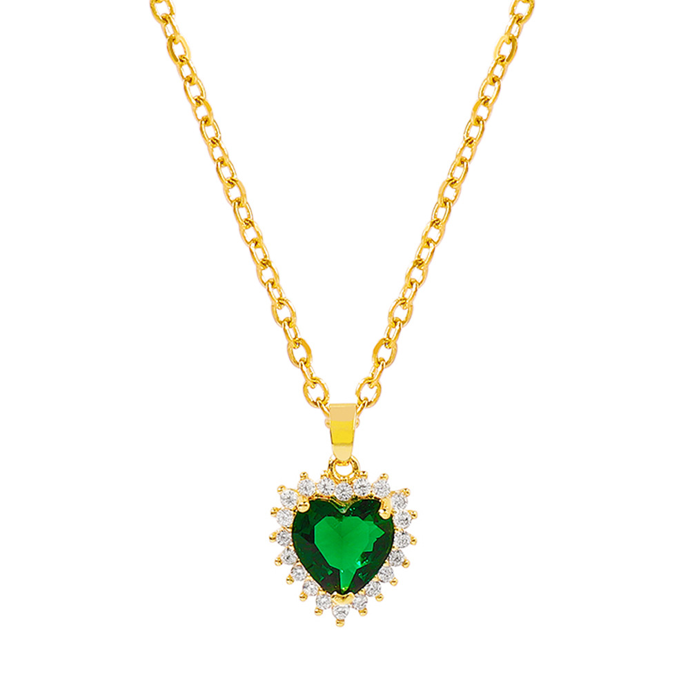 retro heart green diamond necklace animal geometric clavicle chain
