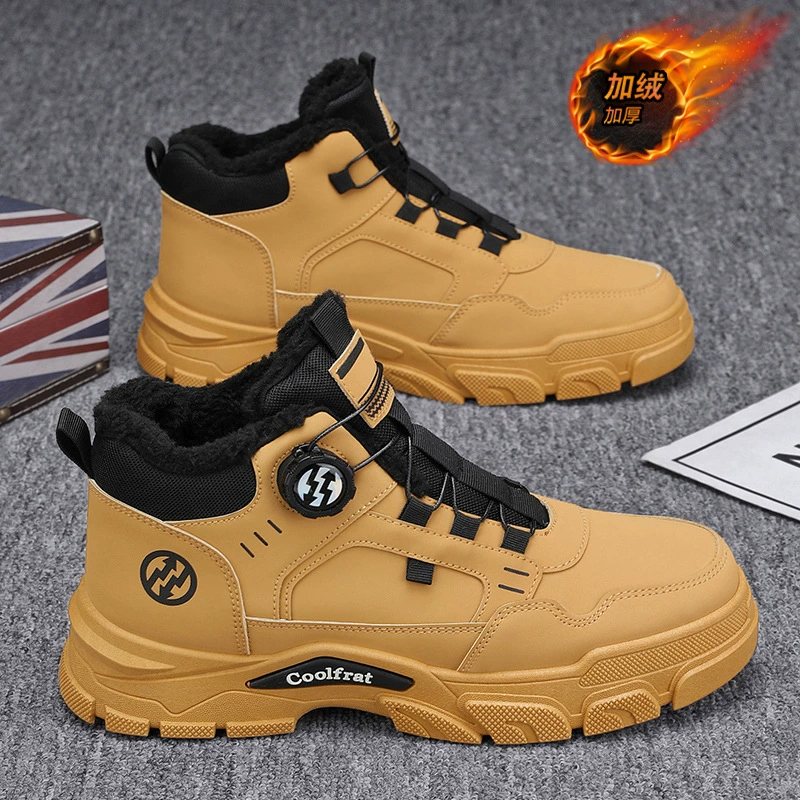 Зимние мужские ботинки на флисовой подкладке, высокие ботинки в британском стиле, ретро, утепленные, теплые хлопковые ботинки на толстой подошве, рабочие короткие ботинки