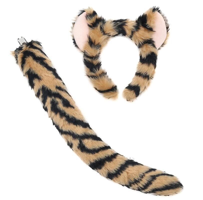 Halloween Cosplay Set di orecchie e coda di animali leone mucca giraffa procione cerchietto coda accessori per capelli copricapo fatto a mano pezzo unico_voghion.com
