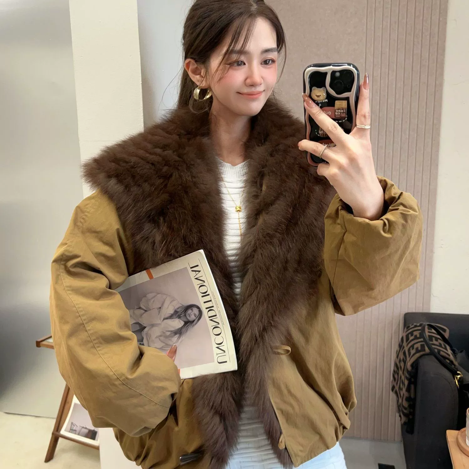 Demi-season navy jacket, velvet short liner