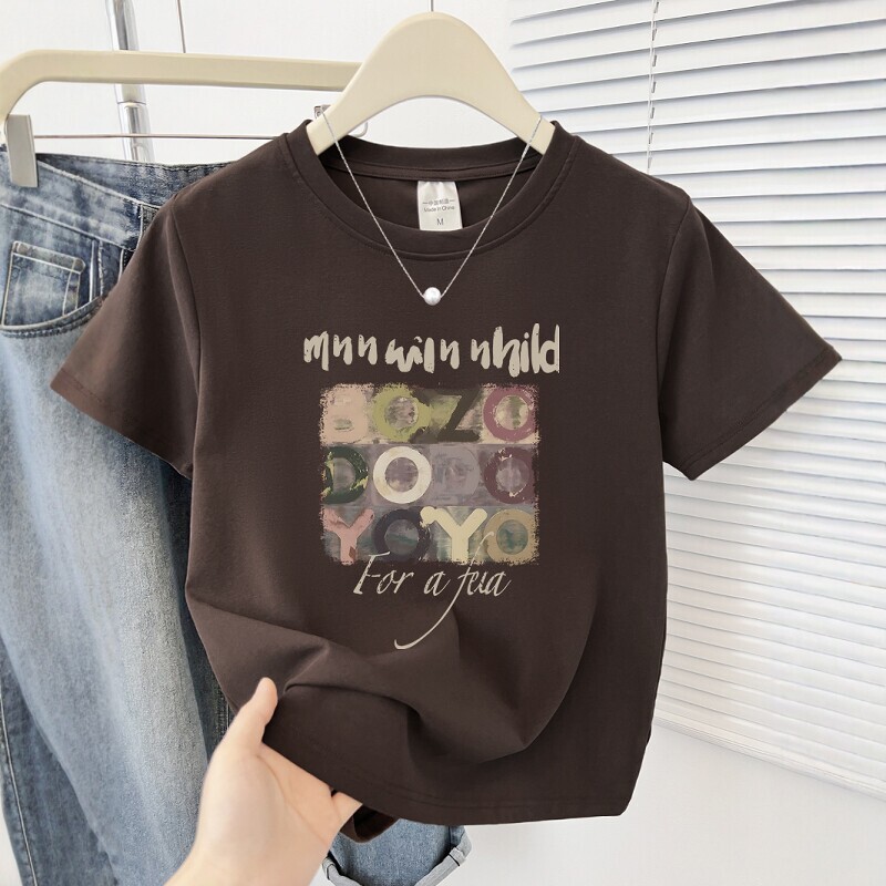 2026 Summer New Style Regular Shoulder Print Youthful Short-Sleeve T-Shirt for Women, Trendy Fashion Brand Slim-Fit Round Neck Half-Sleeve Top